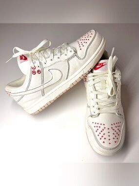 Nike Women’s Dunk Low Sashiko Denim Light Orewood  White Canvas Sneakers Size-8